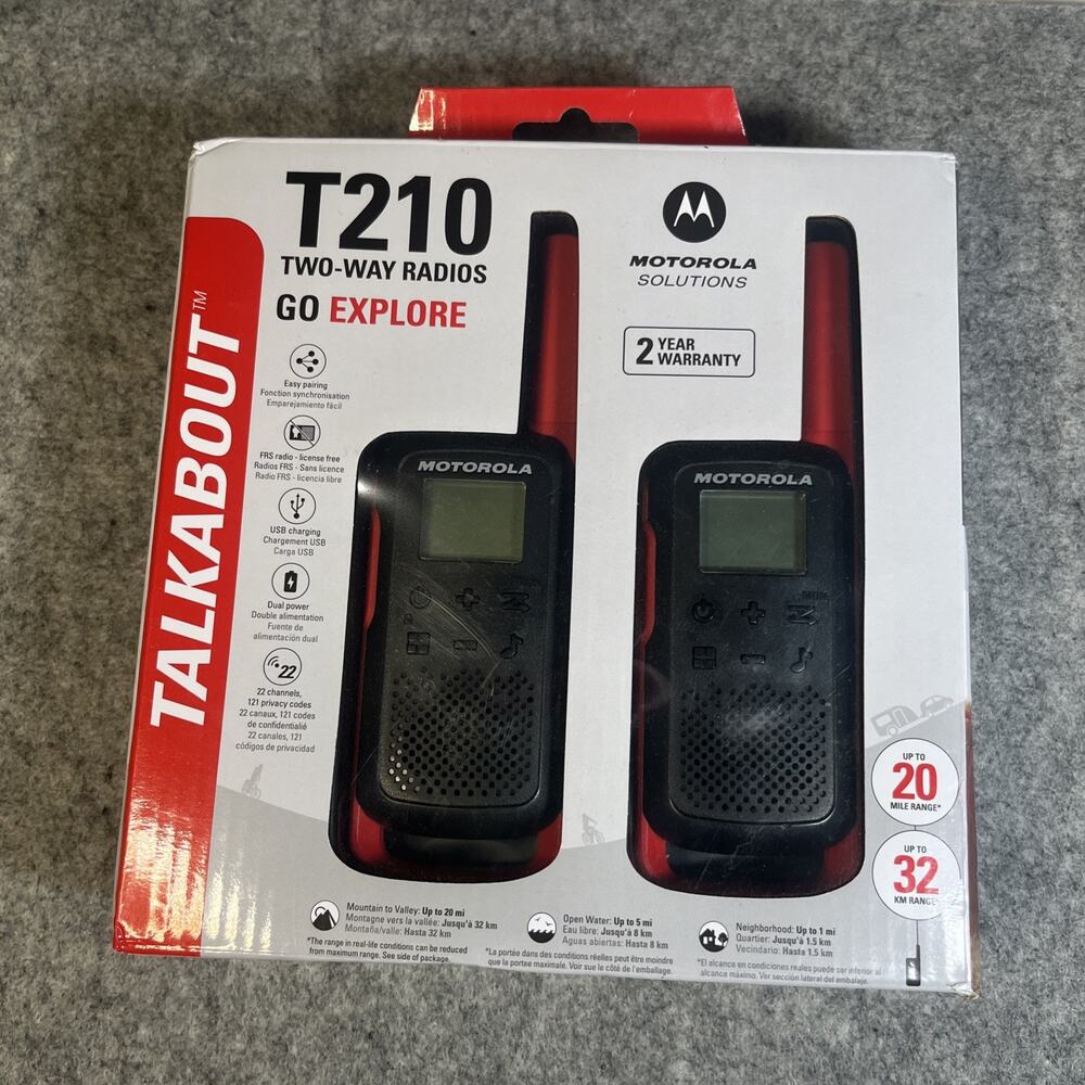 NEW Motorola Solutions T210 Two-Way Radio Black W/Red Two-Pack